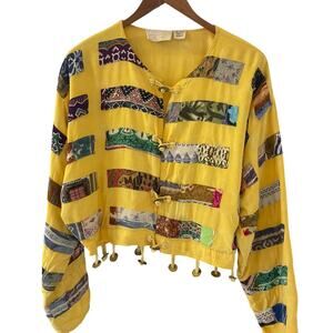 CACHE Vintage Women's Patchwork Cropped Festival Hippie Jacket NO SIZE TAG